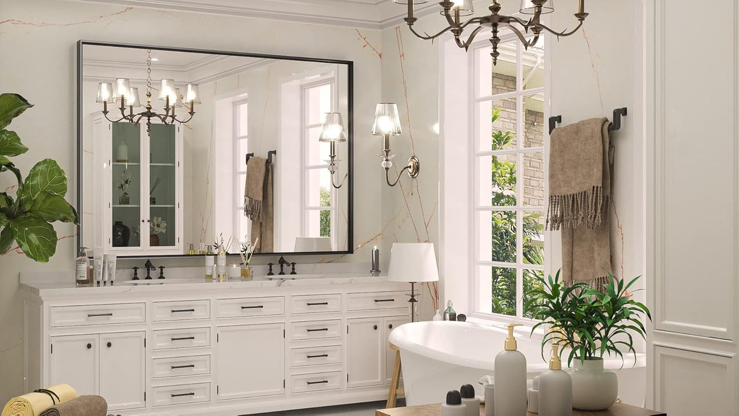 Keonjinn Black Bathroom Mirror 48 x 36 Inch, Large Rectangle Matte Black Vanity Mirrors, Square Corner, Metal Framed Rectangular Farmhouse Wall Mirror for Over Sink(Horizontal/Vertical)