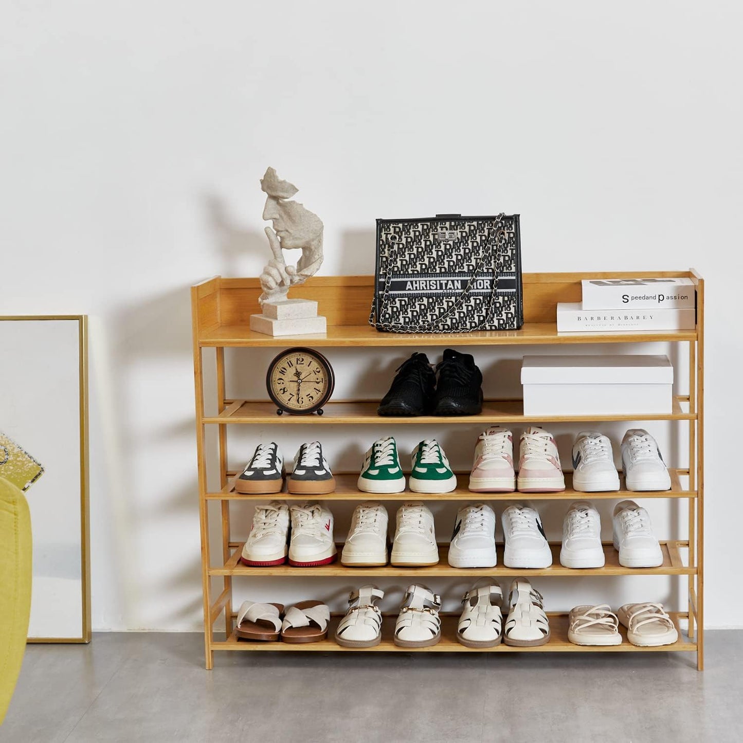 Bamboo Shoe Rack Organizer, 5 Tier Shoe Shelf Storage Organizer, for Entryway, Hallway, and Closet (Nature-39)