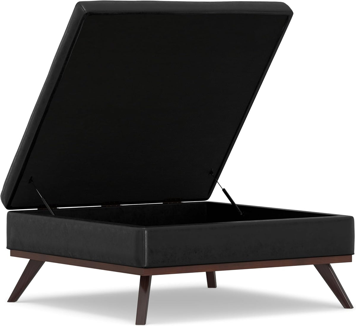 SIMPLIHOME Owen 40 inch Wide Mid Century Modern Square XL Coffee Table Storage Ottoman in Distressed Black Vegan Faux Leather, Assembled, for The Living Room, Entryway and Family Room