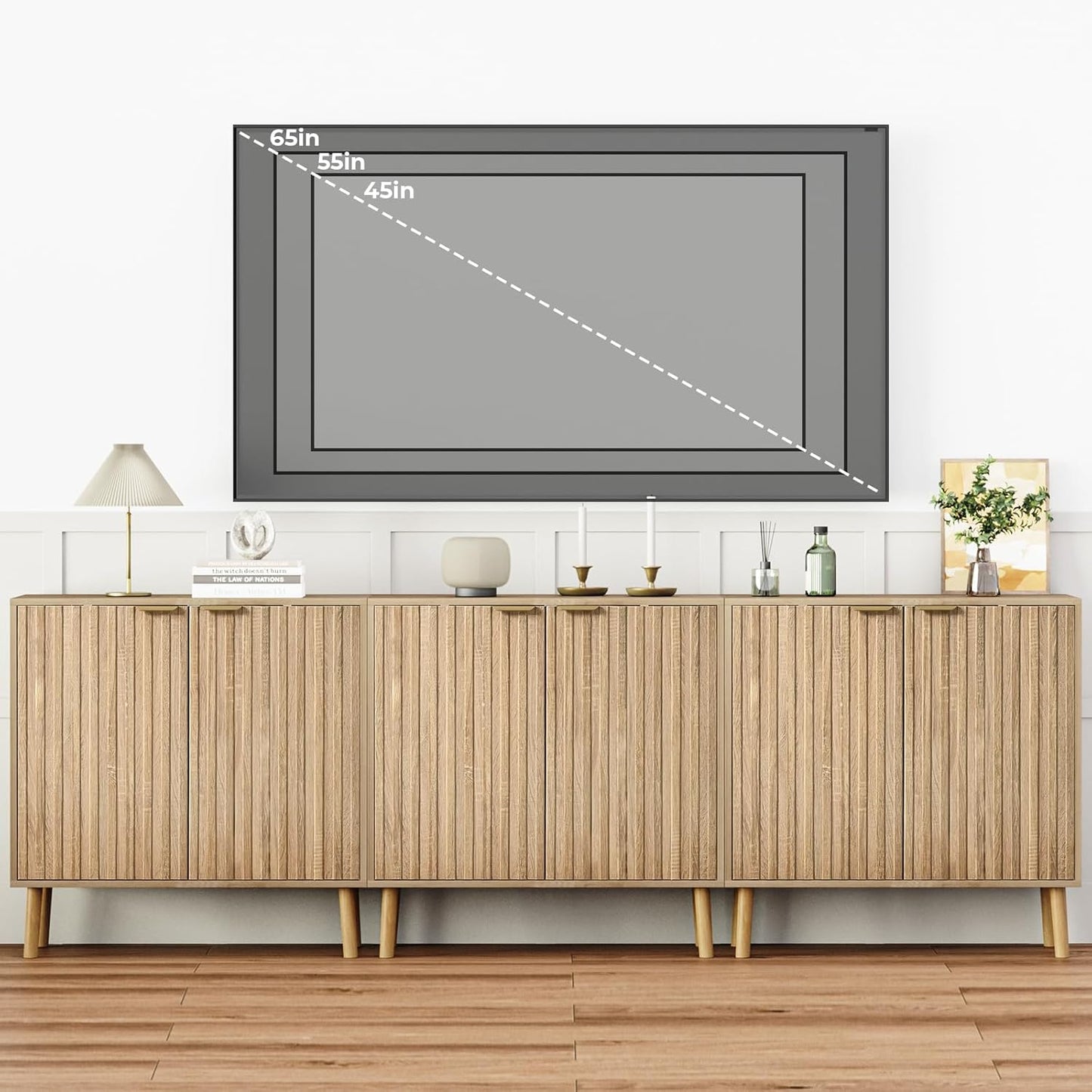 Fluted Storage Cabinet, Free Standing Buffet, Wood Sideboard, Multifunctional Accent Storage for Living Room, Hallway, Entryway, Dining Room (1, Oak)