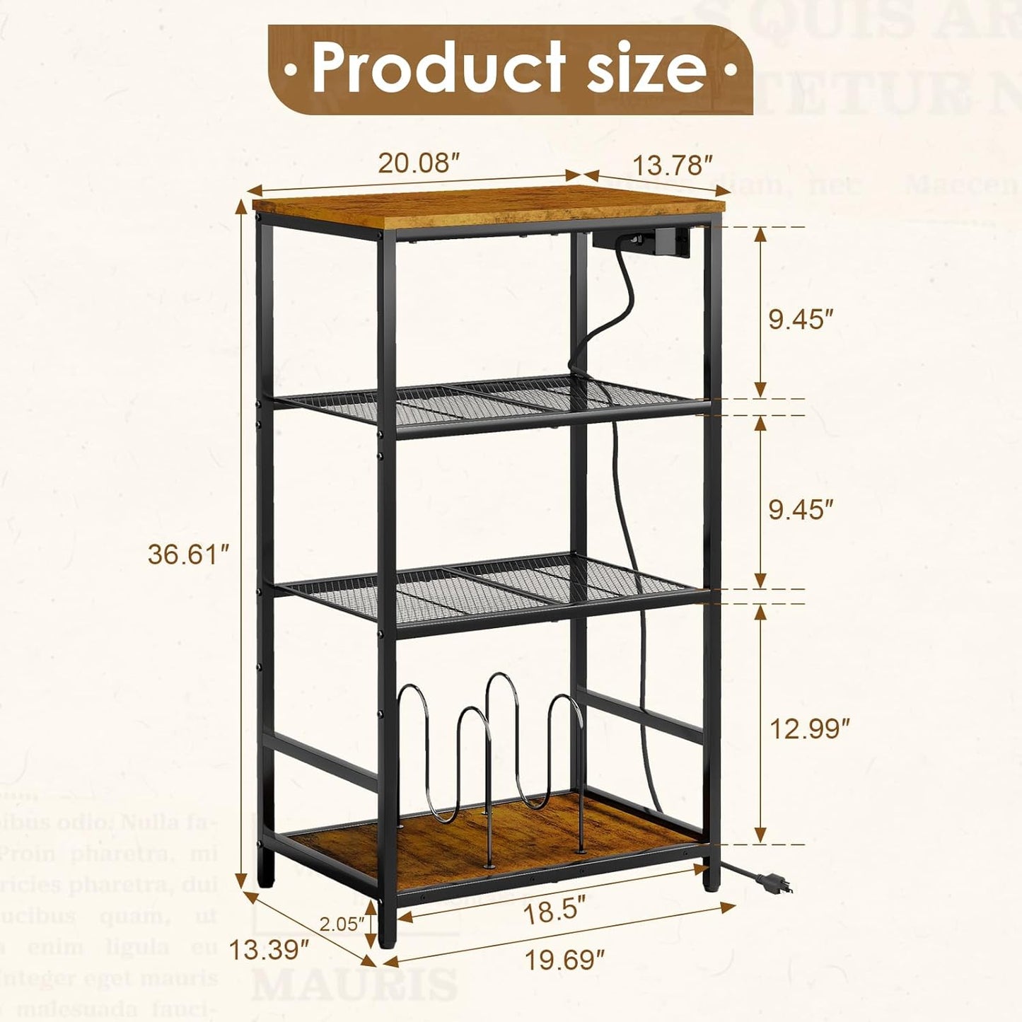 Record Player Stand with Storage, 4 Tier Turntable Stand with Vinyl Record Storage, Stereo Cabinet with Record Holder, Media Stand with Outlets for Entertainment Center