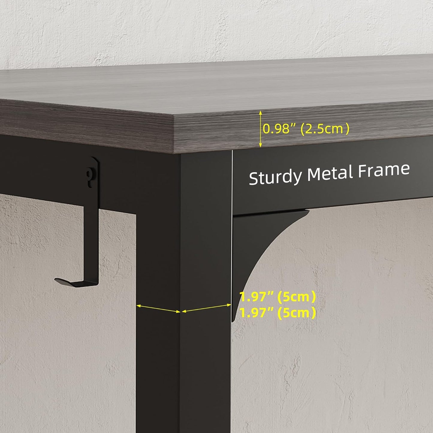 Large Computer Desk - 63 Inch Home Office Desks Study Student Writing Table Gaming Desk Wood Modern Simple Table with Storage Bag & Headphone Hooks, Grey