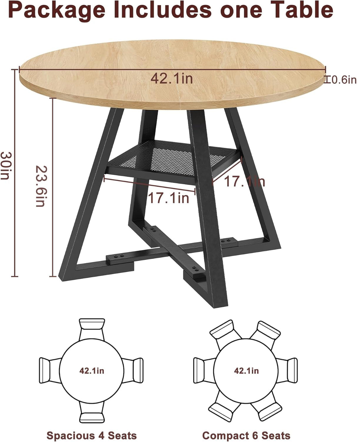 42'' Round Dining Table for 4,Kitchen Dining Room Circle Dinner Pedestal Table,Space Saving Wood Kitchen & Dining Room Furniture (Natual Wood, 42In)