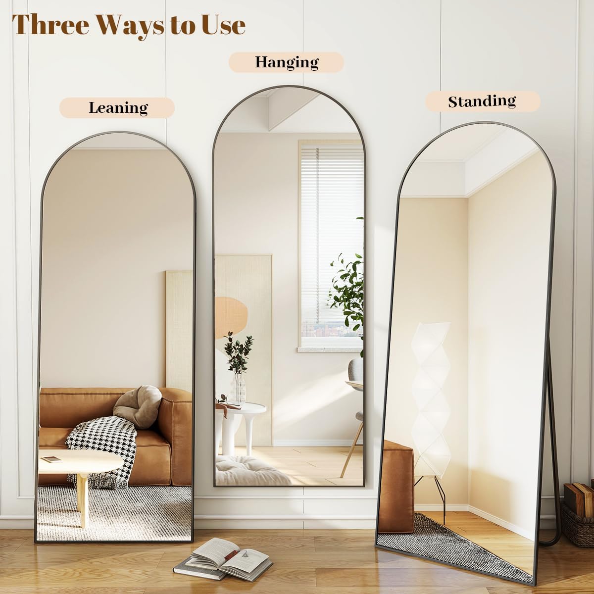 Koonmi 34"x76" Arched Full Length Mirror, Black Large Floor Mirror with Aluminum Alloy Frame Standing Hanging or Leaning Wall-Mounted Mirror, Vanity Mirror for Living Room and Bedroom