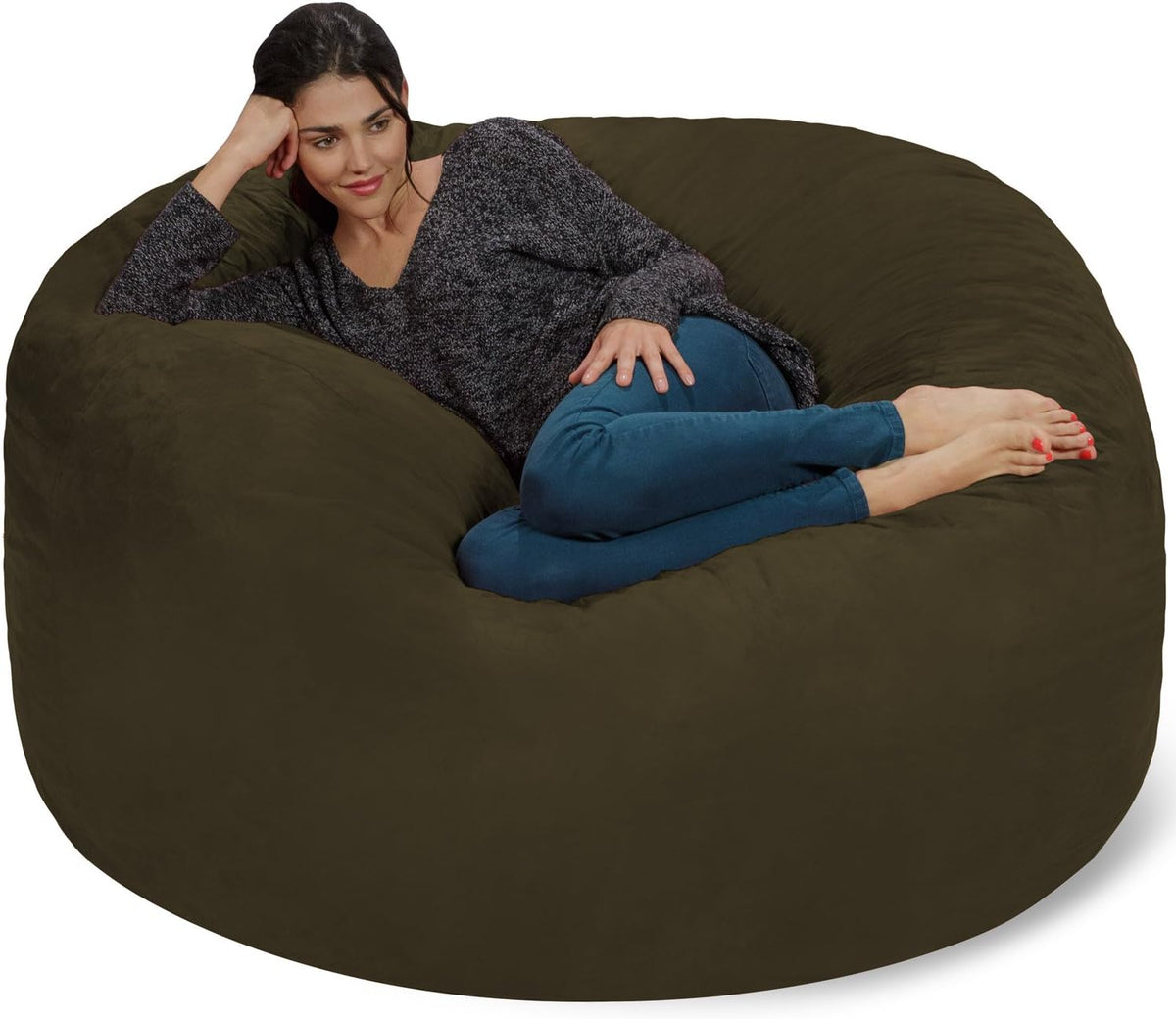 Chill Sack Bean Bag Chair - 5' Giant Memory Foam Lounge Chair with Soft Microfiber Cover – Cozy Furniture for Living Room, Dorm, & Kids' Rooms – Comfortable 5 Ft, Microsuede Lounge Sofa, Olive