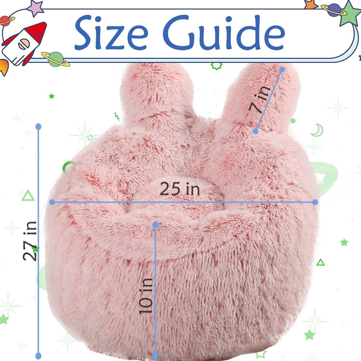 Bean Bag Chair for Kids with Plush Faux Fur Cover, 2.5FT Memory Foam Filled Bean Bag for Teens & Kids, Lazy Sofa for Living Room/Bedroom/Dorm, Rabbit-Ears Design