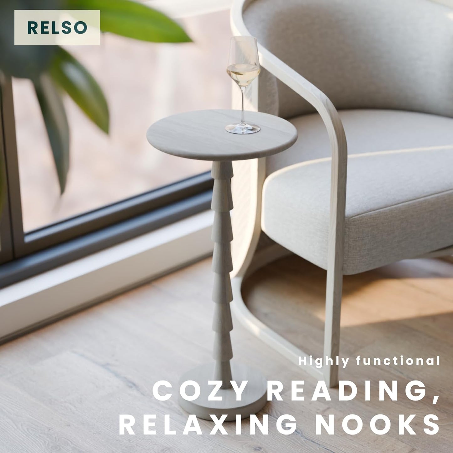 Relso Sakala Solid Mango Wood Drink Table - 24 Inches High, Stylish Side Table, Modern End Table for Living Room, Bedroom Night Stand, Small Folding Coffee Table, Indoor Plant Stand