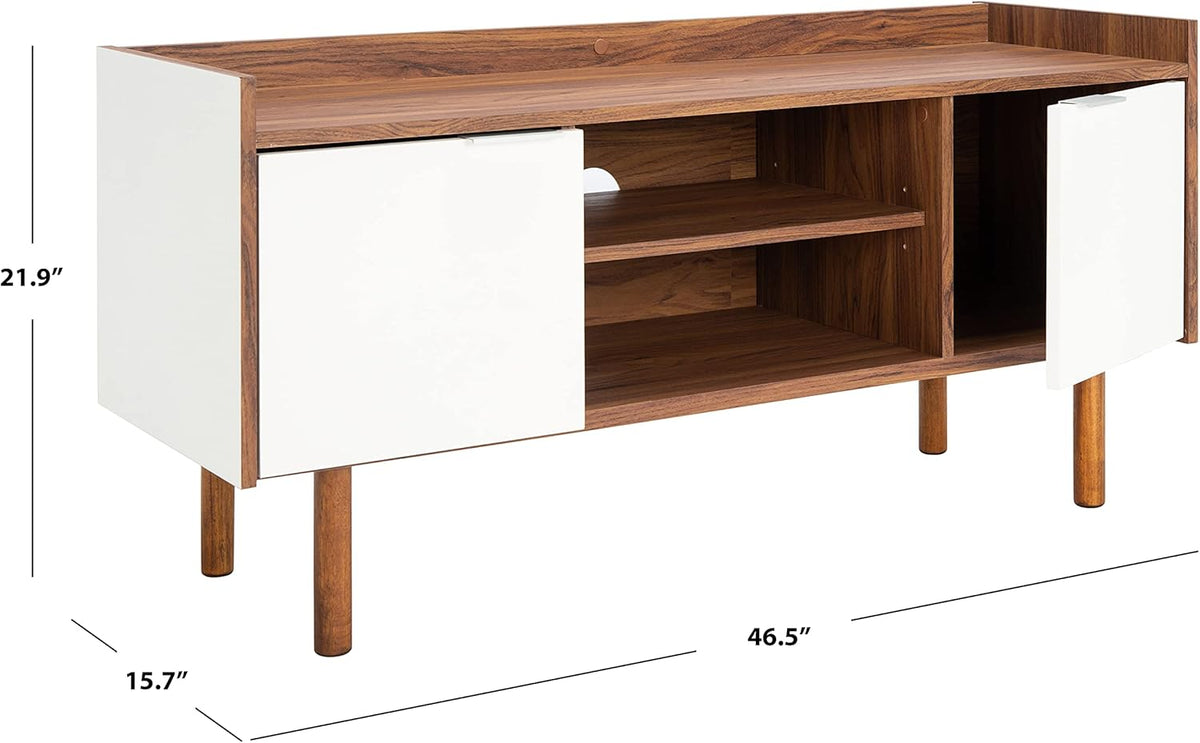 SAFAVIEH Diara TV Stand for up to 55" Flatscreen – Walnut & White, 2 Doors with Interior Storage, 2 Open Shelves, Entertainment Media Console (MED9603A)