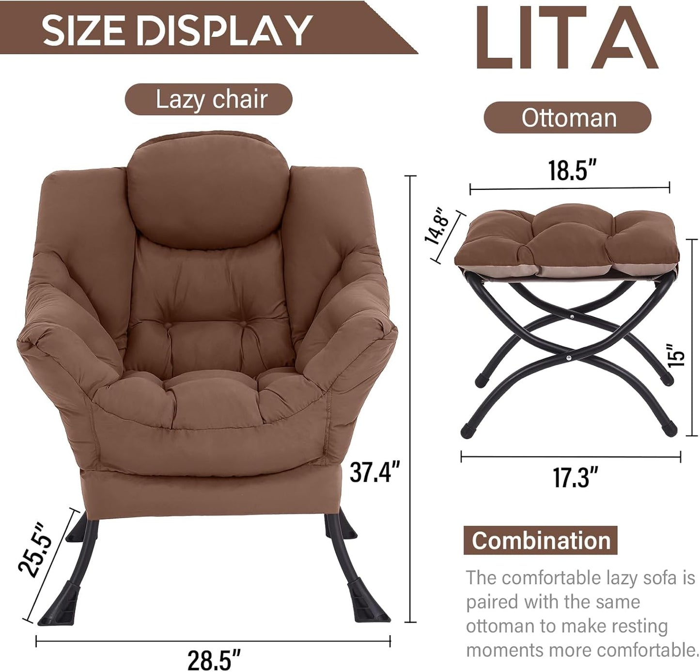 LITA Modern Accent Leisure Upholstered Sofa Chair, Contemporary Lounge Reading Chair with Armrests and a Side Pocket for Living Room, Bedroom & Small Space, Dark Brown