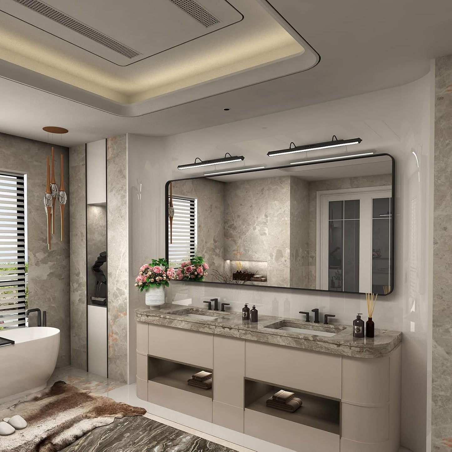 72x36 Black Bathroom Mirror for Wall, Matte Black Framed Bathroom Vanity Mirror, Large Rectangle Mirror, Rounded Corners, Anti-Rust, Shatterproof (Horizontal/Vertical)