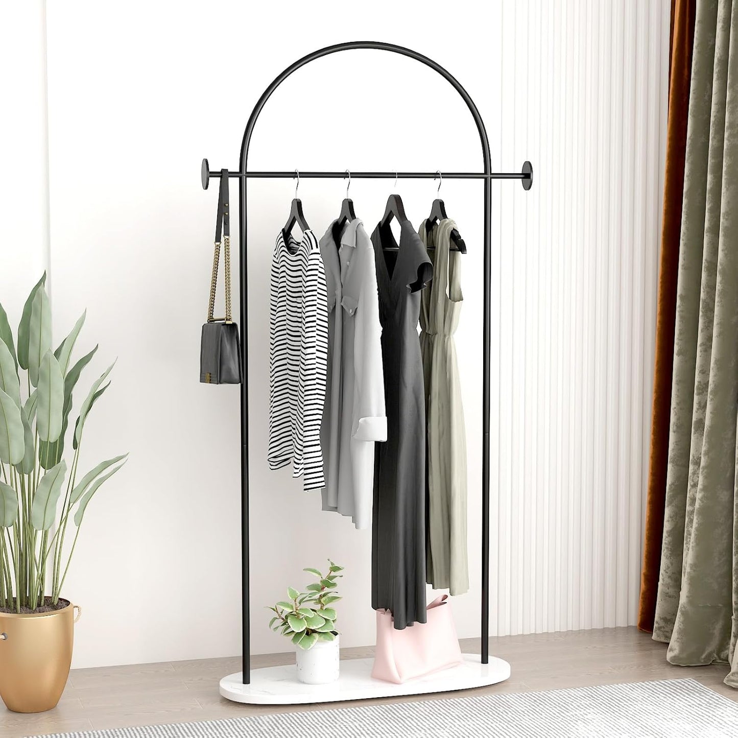 Black Clothing Rack, Modern Clothes Rack with Shelf, Heavy Duty Freestanding Coat Rack, Metal Coat Hanger Stand with Hooks for Boutique Office