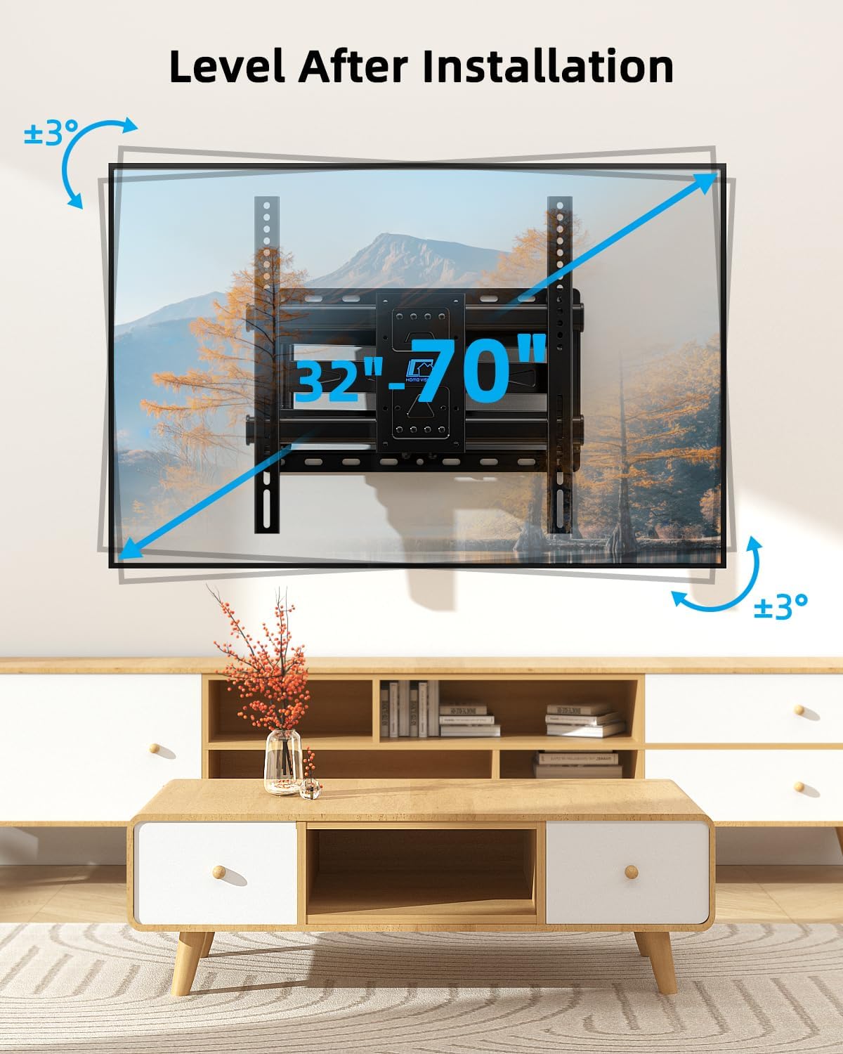 HOME VISION TV Wall Mount for 32-70 Inch TV with Soundbar Bracket, Full Motion TV Bracket with Articulating Dual Arms, Swivel and Tilt, Fits 8" 12" 16" Stud, Max VESA 400X400mm, Up to 132lbs
