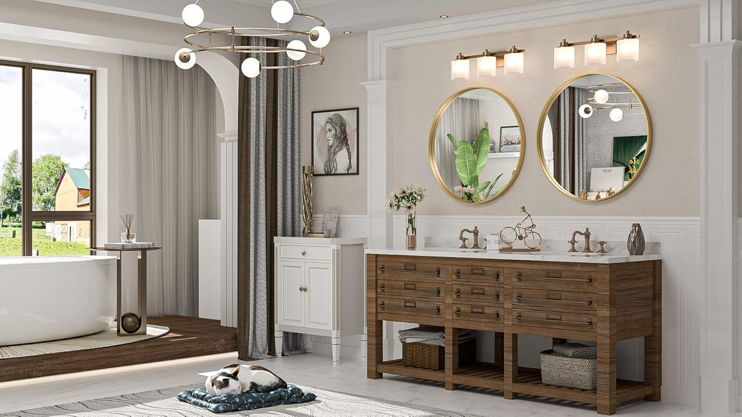 TokeShimi Brushed Gold Round Mirror 24 Inch Gold Round Vanity Bathroom Mirror for Wall Aluminum Alloy Matte Metal Frame Modern Gold Circle Mirror Fit in Minimalist Multi Style Home Decor