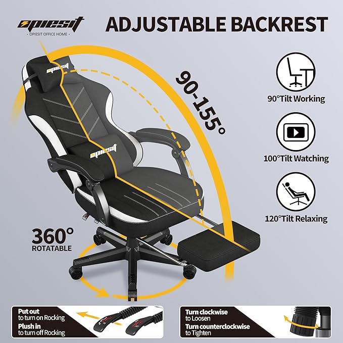 Gaming Chair,Fabric Computer Chair with Pocket Spring Cushion,400 lb Load Capacity,Ergonomic Office Chair with Footrest,Height Adjustable Video Gamer Chair with Lumbar Support (Black)