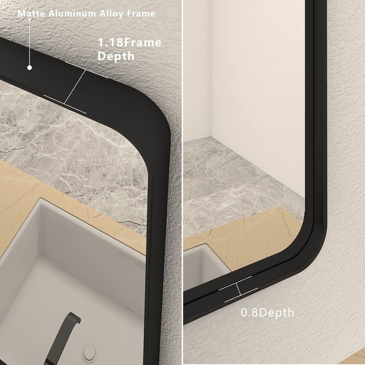 44x36 Inch Black Metal Framed Bathrrom Mirror for Wall, Black Matte Rounded Rectangle Bathroom Vanity Mirror, Anti-Rust, Tempered Glass, Hangs Horizontally or Vertically