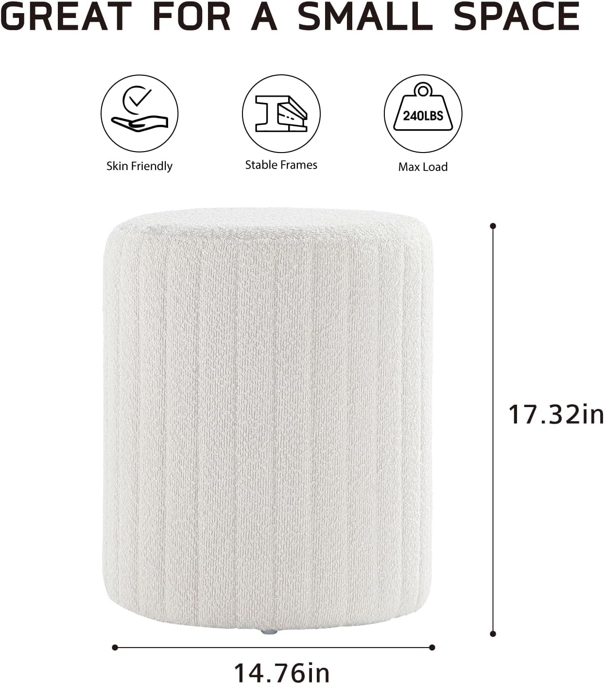 Get Set Style Modern Round Ottoman with Soft Padded Seat, Multifunctional Vanity Chairs for Makeup, Upholstered Footrest Stool Ottoman Foot Stool for Living Room, Bedroom