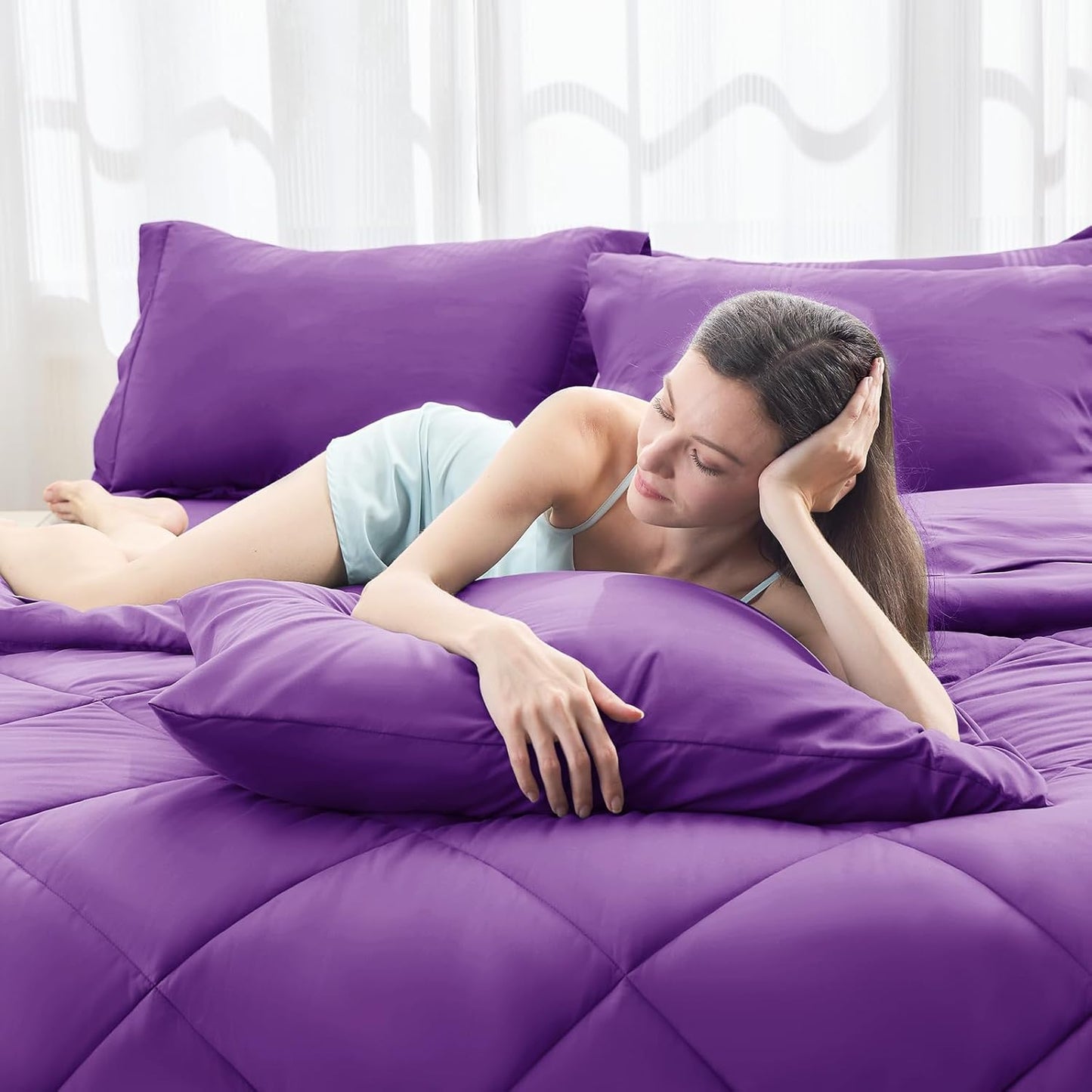 HEVUMYI Purple Twin-XL Comforter Set - 5-Piece All Season Bed in a Bag Twin-XL, Ultra Soft Bedding Set with Comforter, Flat Sheet, Fitted Sheet, Pillowcases, Pillow Shams