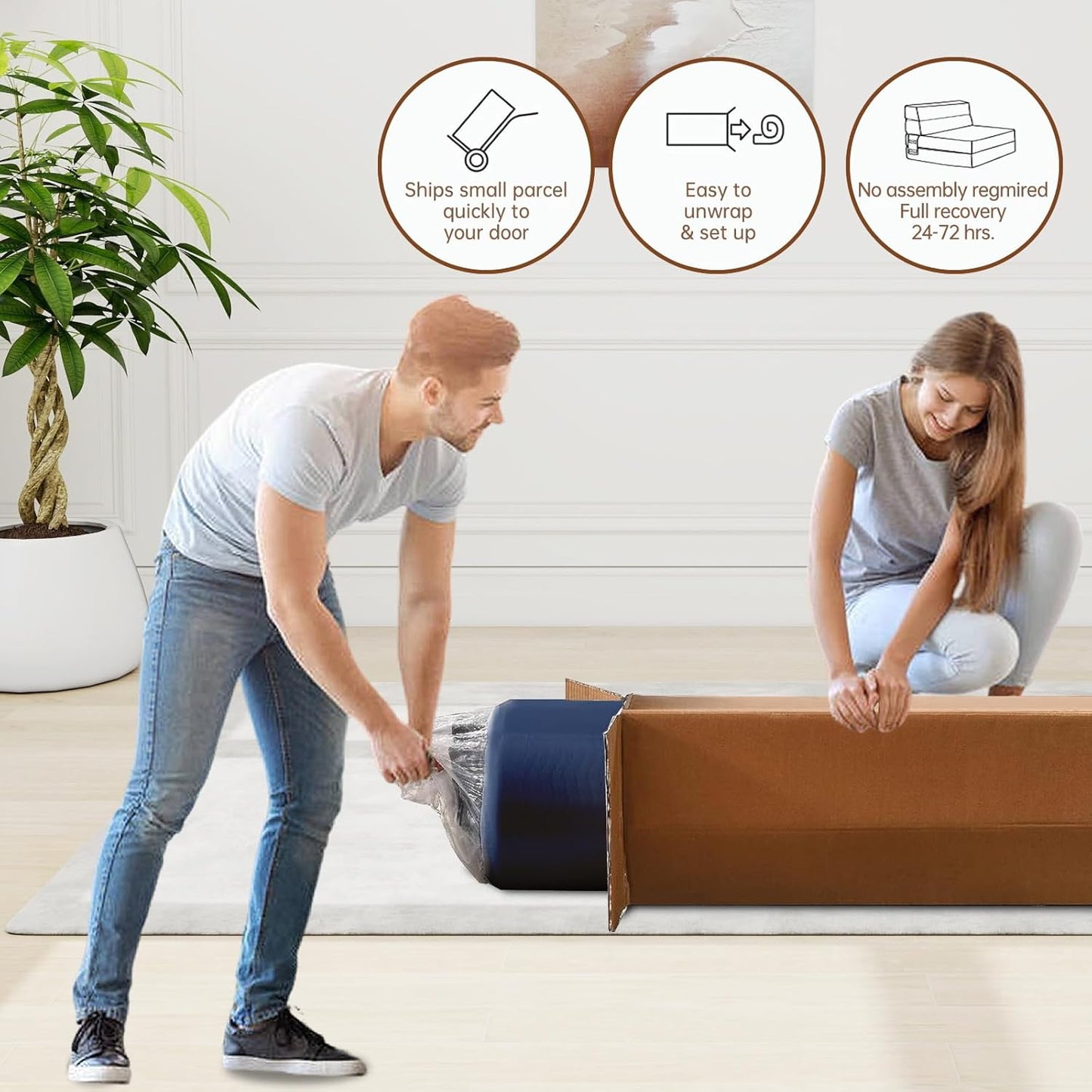 Folding Sofa Bed with Pillow Memory Foam Convertible Sleeper Chair Bed Couch Futon Lazy for Living Room/Home Office/Guest Beds/Apartment/Upstairs Loft,Single Size,Dark Blue
