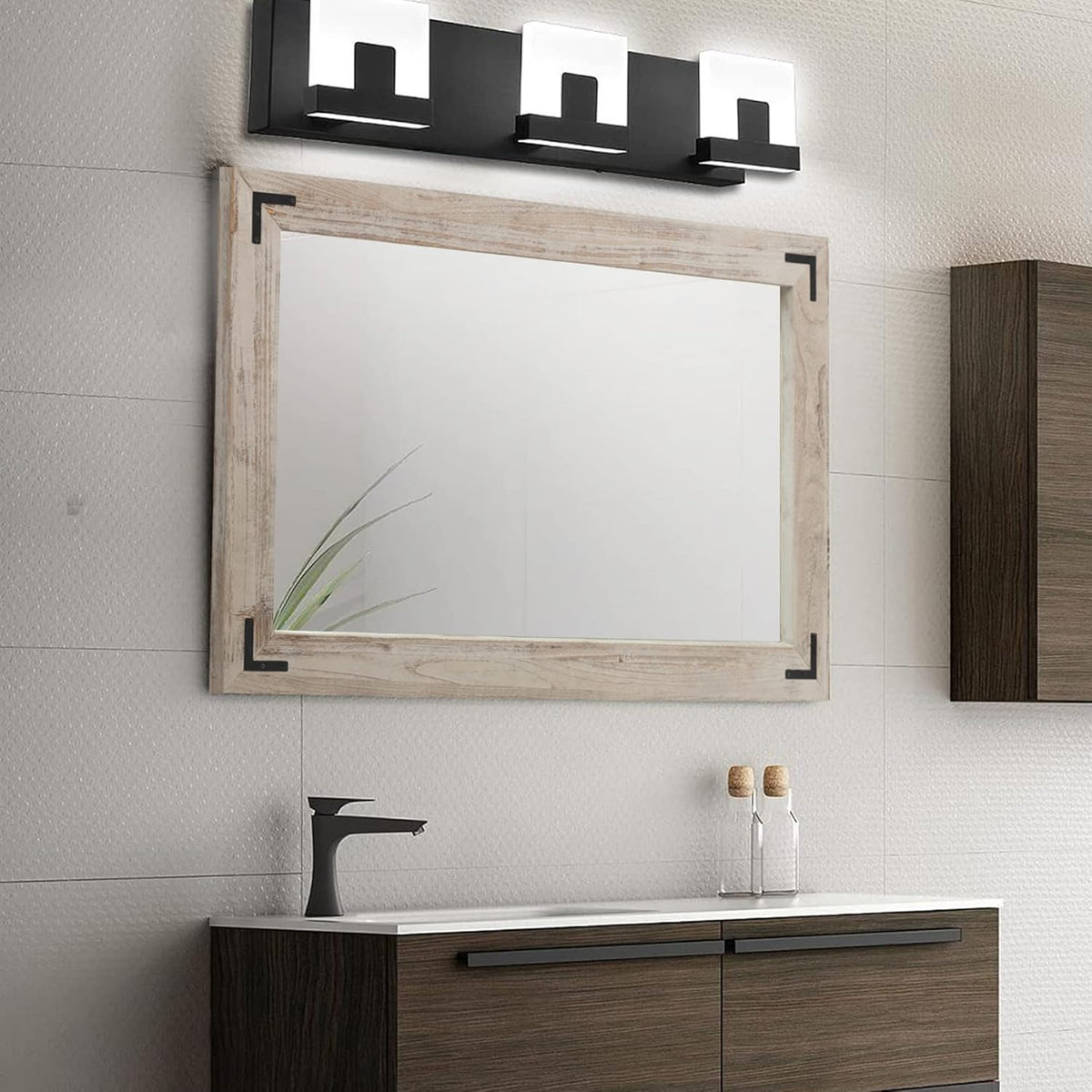 YOSHOOT Rustic Wooden Framed Wall Mirror, Natural Wood Bathroom Vanity Mirror for Farmhouse Decor, Vertical or Horizontal Hanging, 53" x 28", Grey