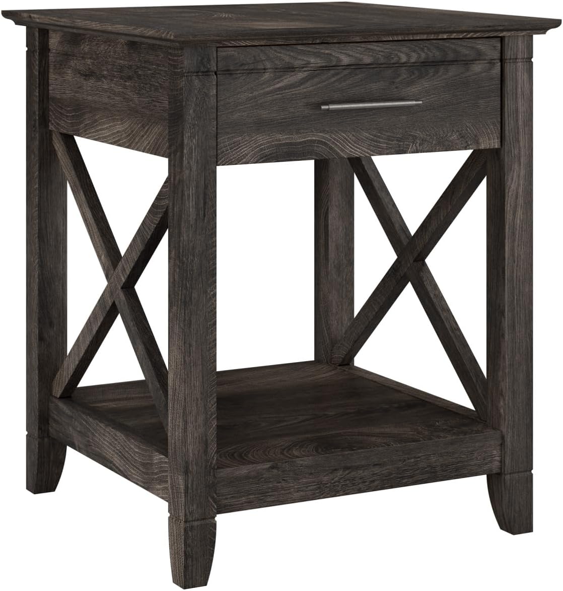 Bush Furniture Key West Small End Table with Storage | Modern Farmhouse Accent Shelf for Living Room in Dark Gray Hickory