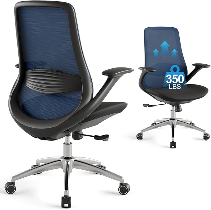 Ergonomic Mesh Office Chair, 330LBS Executive Desk Chair with Lumbar Support, 2D Armrests, Comfy Swivel Computer Task Chairs for Long Hours (Blue)