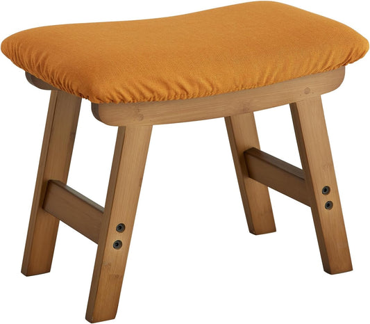 Foot Stool Ottoman Foot Rest Under Desk,Small Stool for Living Room, Bedroom and Kitchen (Brown Legs - Orange Stool Surface)