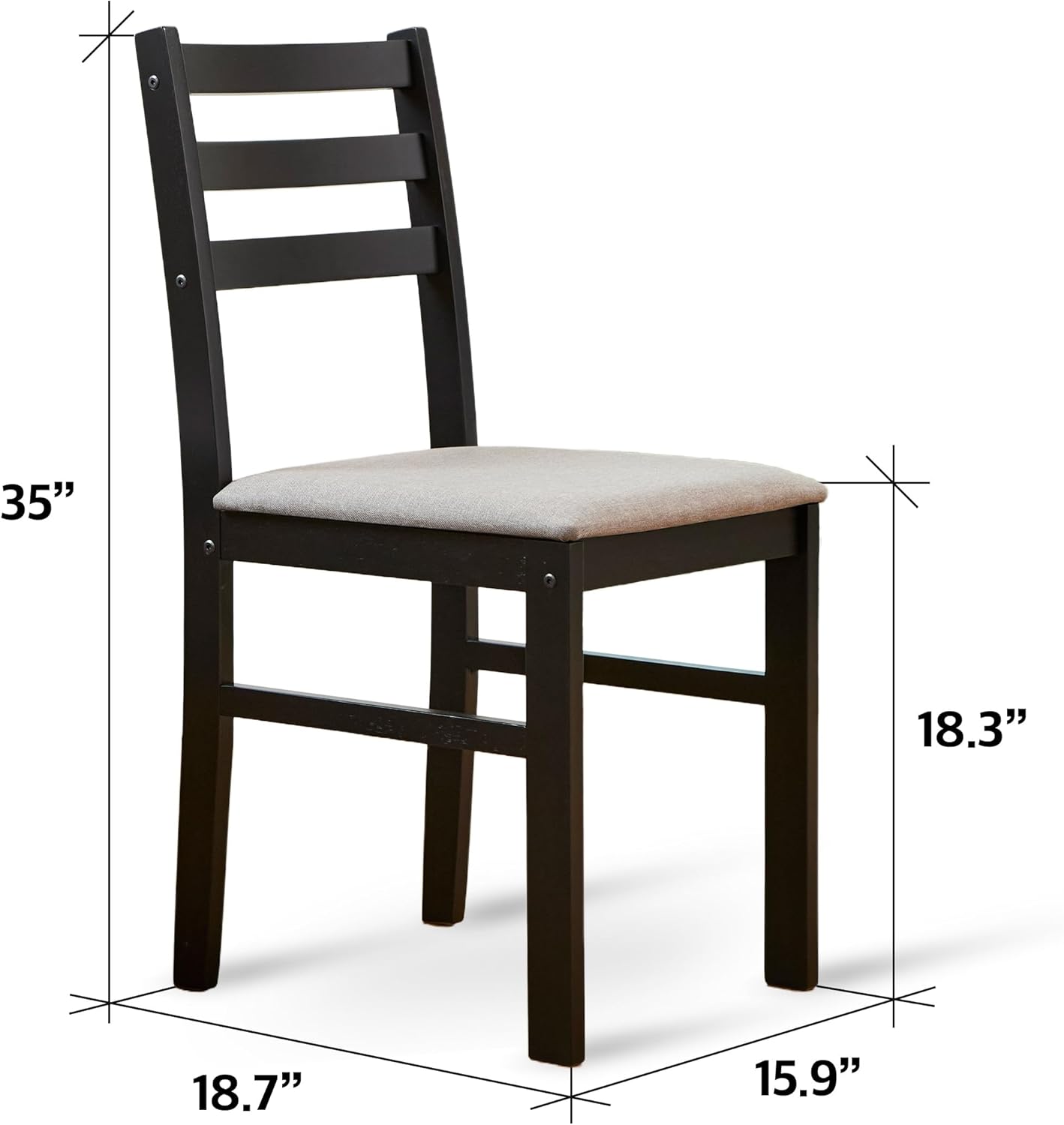 Livinia Seattle Modern Farmhouse Kitchen Dining Room Chair Set of 2, Solid Wood Fabric Upholstered Cushion Seat Wood Ladder Back Chairs (Black)
