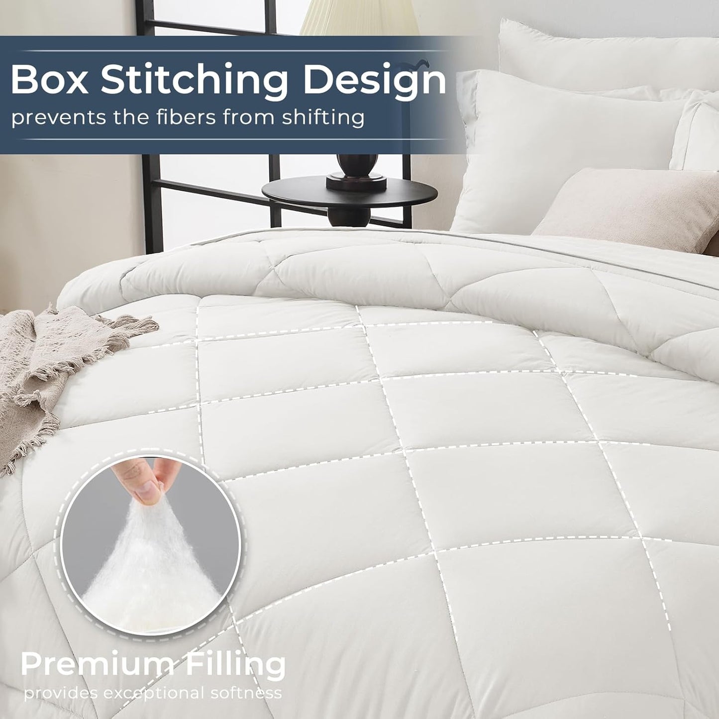 HEVUMYI Ivory King Comforter Set - 7-Piece All Season Bed in a Bag King, Ultra Soft Bedding Set with Comforter, Flat Sheet, Fitted Sheet, Pillowcases, Pillow Shams