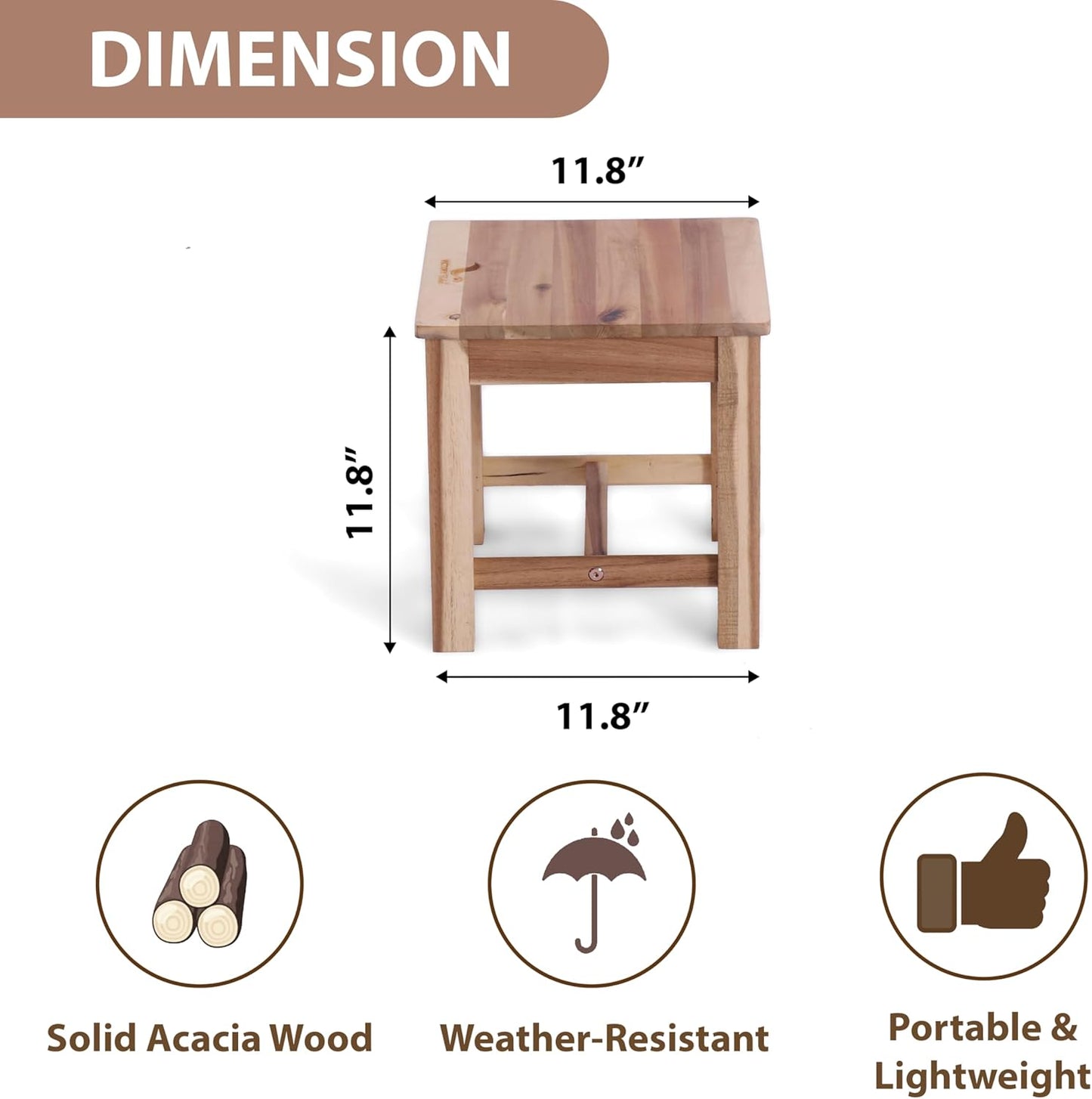 12 Inch Wooden Step Stool, Small Nature Beach Chair Under Desk, Indoor Acacia Wood Short Footstool for Living Room, Kitchen, Bathroom