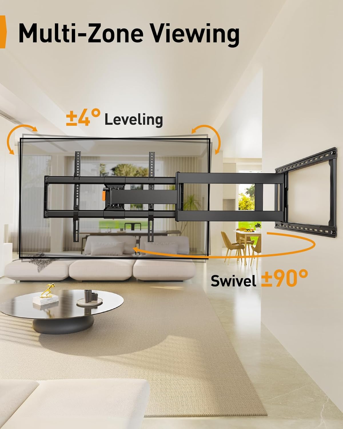 Perlegear Long Arm Full Motion TV Wall Mount for 42–90 Inch TVs up to 150 lbs, 40″ Long Extension, Pre-Assembled Corner TV Mount with Full Swivel, Tilt, Fits 8″/12″/16″/24″ Studs, Max VESA 800x400mm