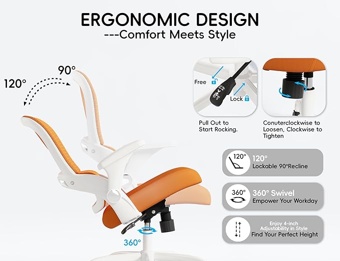 TRALT Office Chair - Ergonomic Office Chair with Back Support, Home Office Desk Chairs, 330lbs Wide Seat Big and Tall Office Chairs, Comfy Desk Chair for Work, Study, Office, Gaming (Orange)