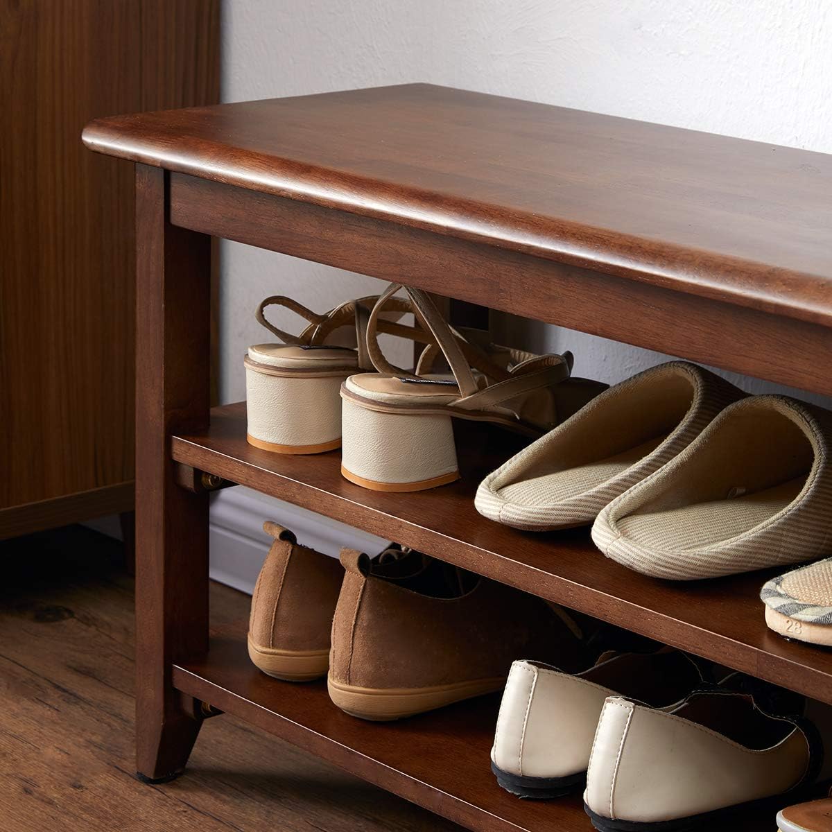 XKZG Storage Bench Wooden Shoe Rack Bench Rustic Solid Wood Entryway Bench (Brown,39.4")