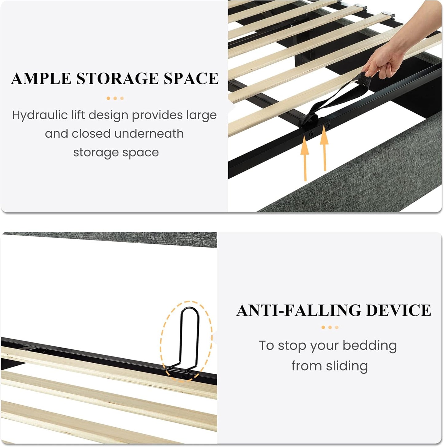 SHA CERLIN Queen Size Lift Up Storage Bed/Modern Wingback Headboard/Upholstered Platform Bed Frame/Hydraulic Storage/No Box Spring Needed/Wood Slats Support/Dark Grey