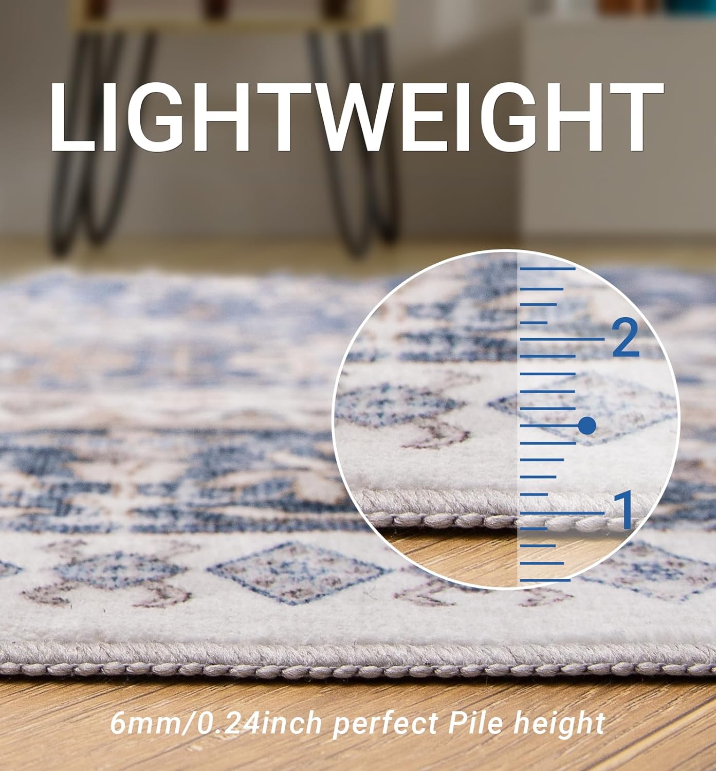 zesthome 9x12 Area Rugs,Stain Resistant Washable Rug,Ultra-Thin Rugs for Living Room,Bedroom,Non-Slip Backing Home Decor Large Area Rug (Blue/Beige,9'x12')