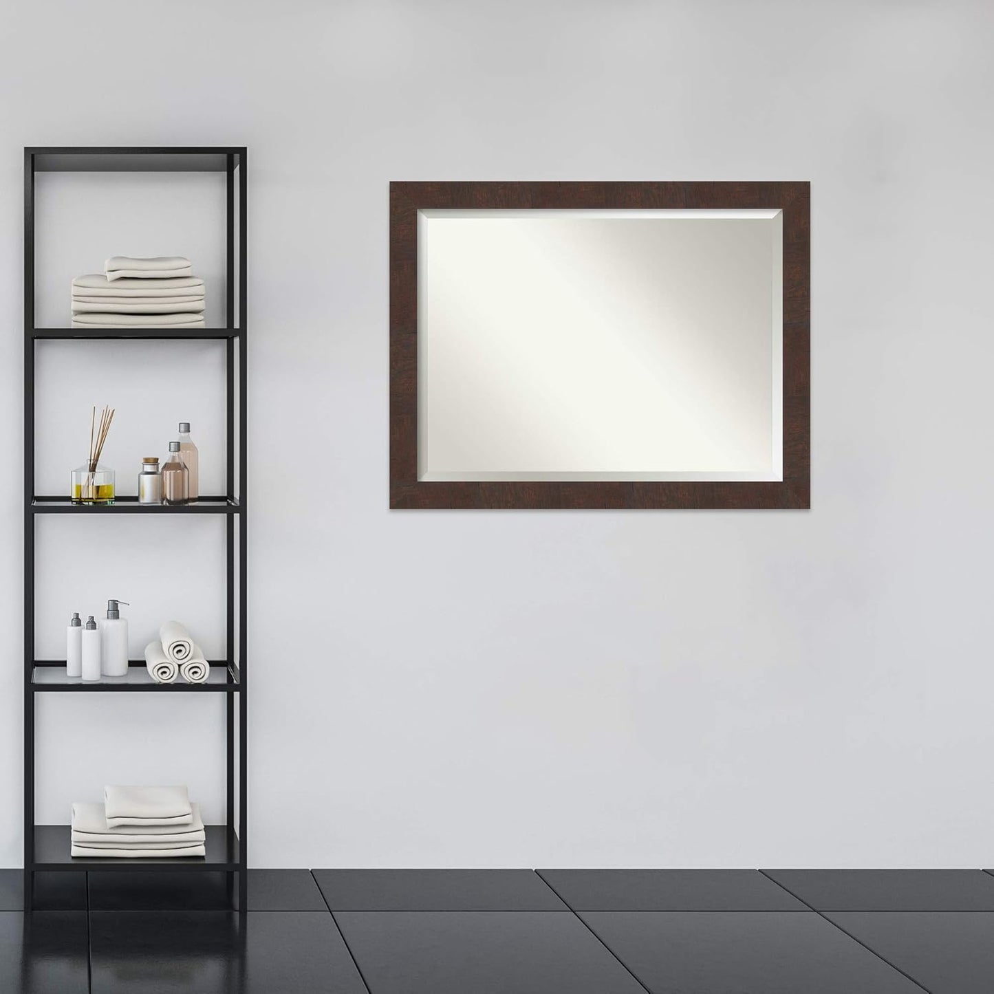 Amanti Art Brown Bathroom Mirror for Over Sink, 35x45 Wildwood Brown Rectangle Vanity Mirror, X-Large Rustic Farmhouse Frame, Hangs Horizonally and Vertically, Bathroom Wall Decor, Beveled Edge