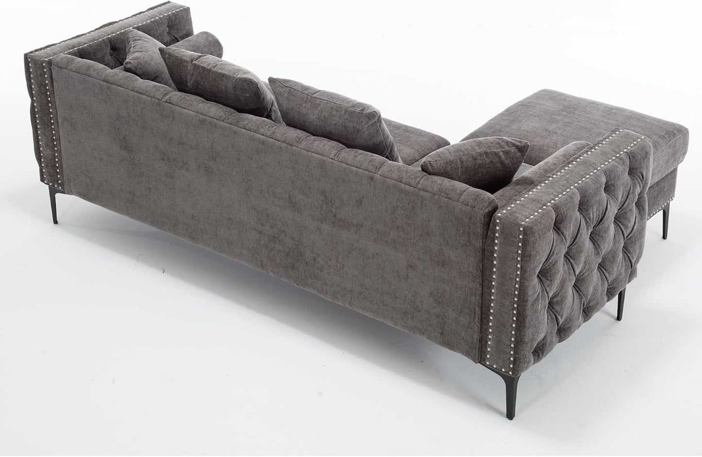 Ball & Cast 85" L Shaped Sectional Sofa with Storage Ottoman, Morden 3 Seater Tufted Couch with Nailhead Trim and Metal Legs for Living Room, Apartment, Office, Dark Gray