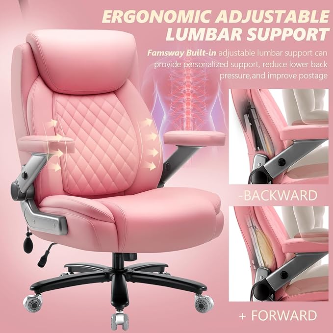 650LBS Large Heavy Duty Office Chair with 5D Flip Arms,Comfy Big and Tall Executive Office Desk Chair with Pocket Spring Cushion,High Back Computer Chair with Lumbar Support,Dual Rubber Wheel