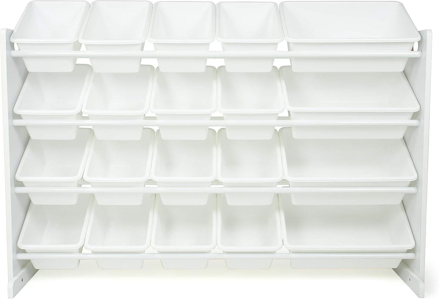 Humble Crew Extra-Large Toy Organizer with 20 Plastic Bins – White/White Storage Rack with 4-Tier Shelves, Anti-Tip Safety, for Kids’ Rooms, Playrooms, Nurseries & Classrooms