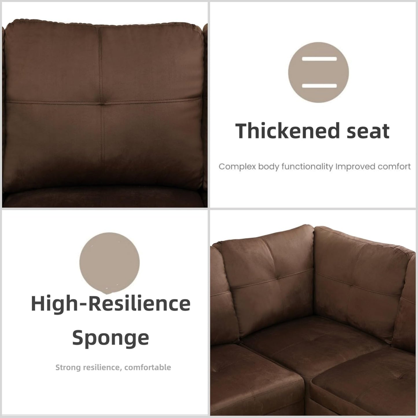 L Shaped Sectional Couches for Living Room, Modern Modular Sectional Sofa with Ottoman Storage, Comfy L Shaped Couch with Chaise for Bedroom Apartment Furniture, Brown