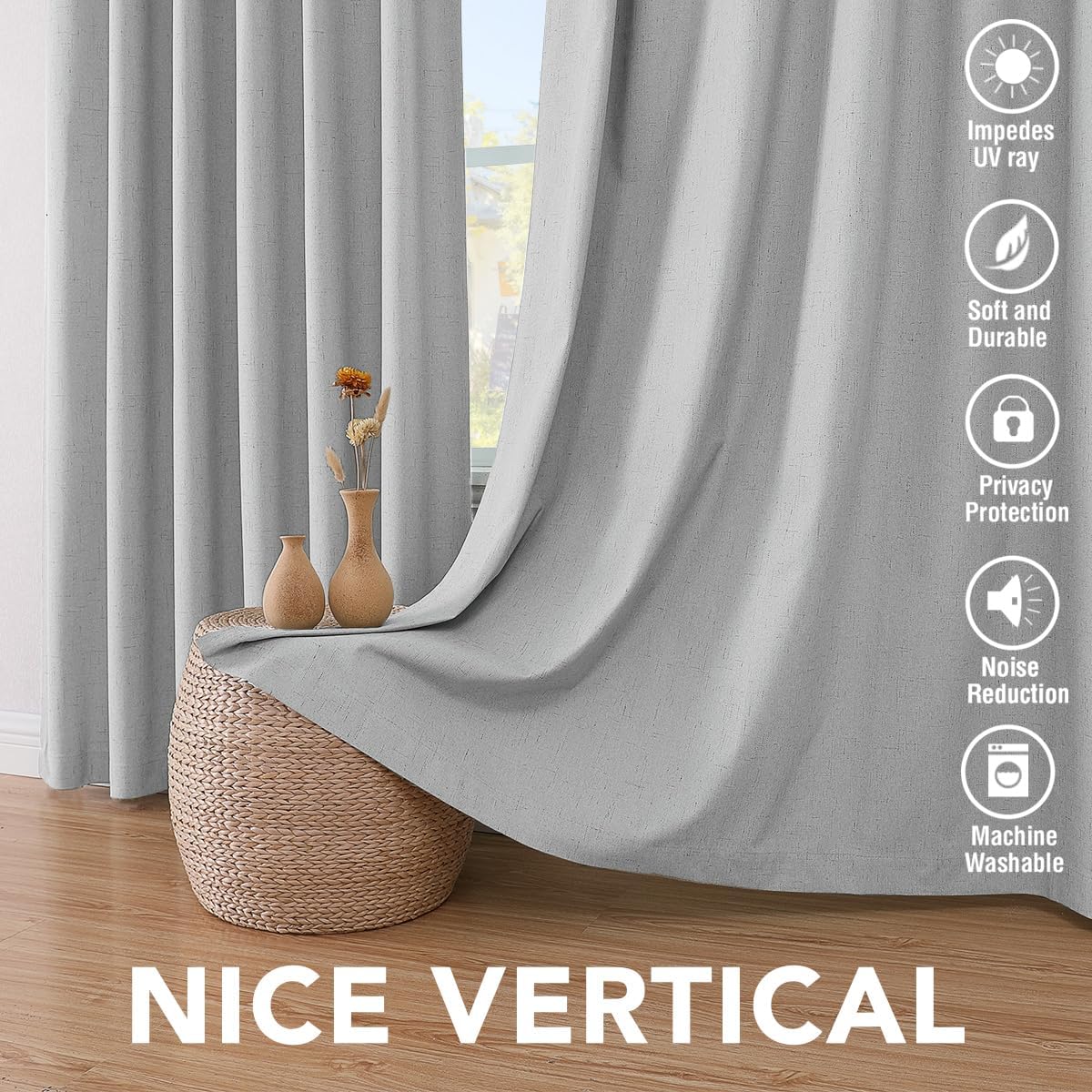 H.VERSAILTEX 100% Blackout Curtains for Bedroom Thermal Insulated Linen Textured Curtains Heat and Full Light Blocking Drapes Living Room Curtains 2 Panel Sets, Glacier Gray, 42x63 Inch