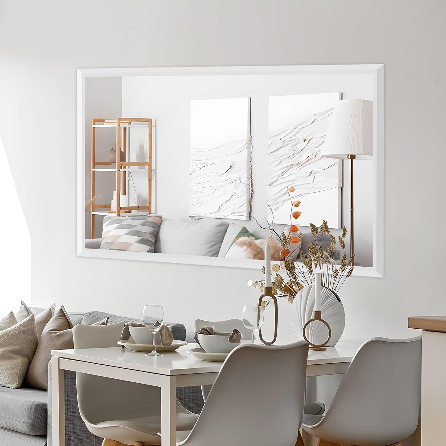 Amorho Bathroom Mirror, 72 X36 Inch White Thick Metal Framed Wall Mirrors for Over 2 Sinks, Bedroom, Living Room, Entryway, Large Rectangle Wall-Mounted Mirrors.