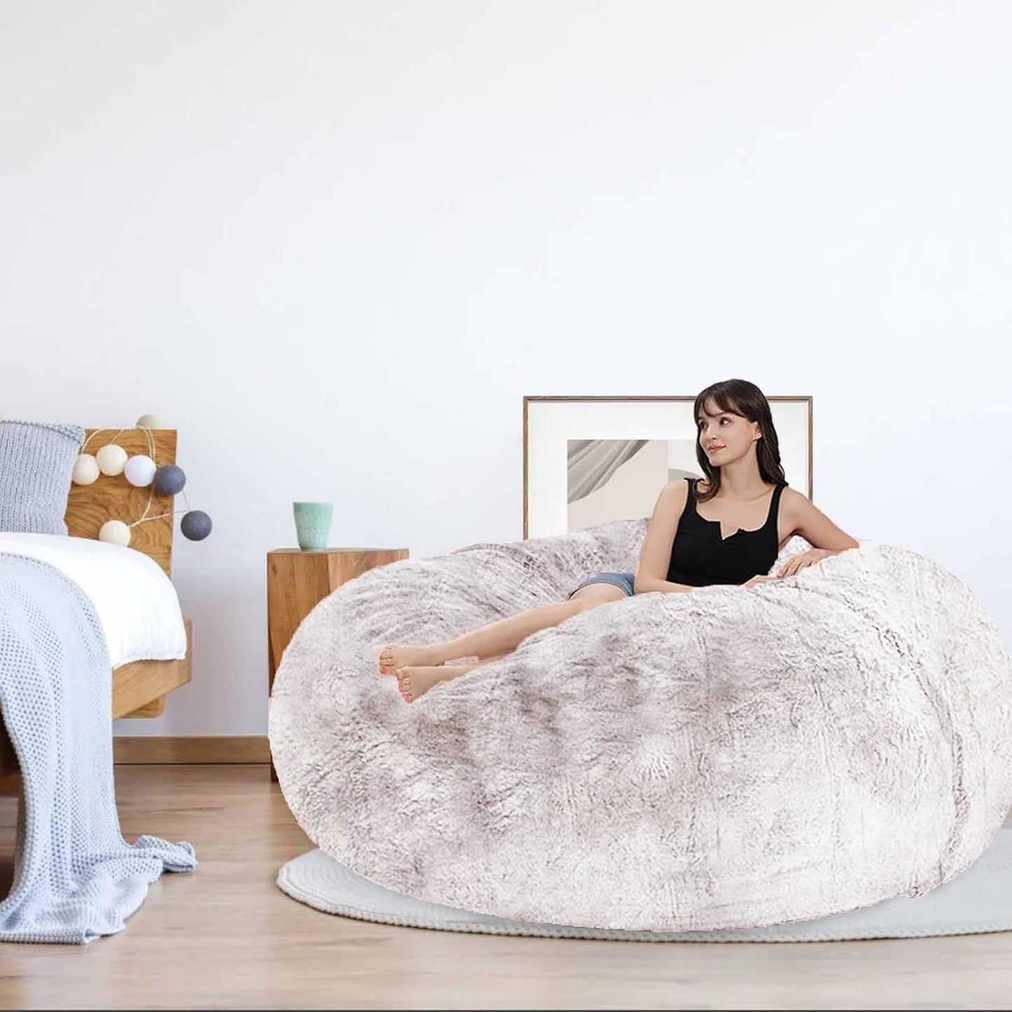 Bean Bag Chair for Adults Kids Without Filling Comfy Oversized Round Lazy Sofa Bean Bag Cover for Stuffed Animal Storage Bedroom Living Room Chairs, 6FT, Rose Red