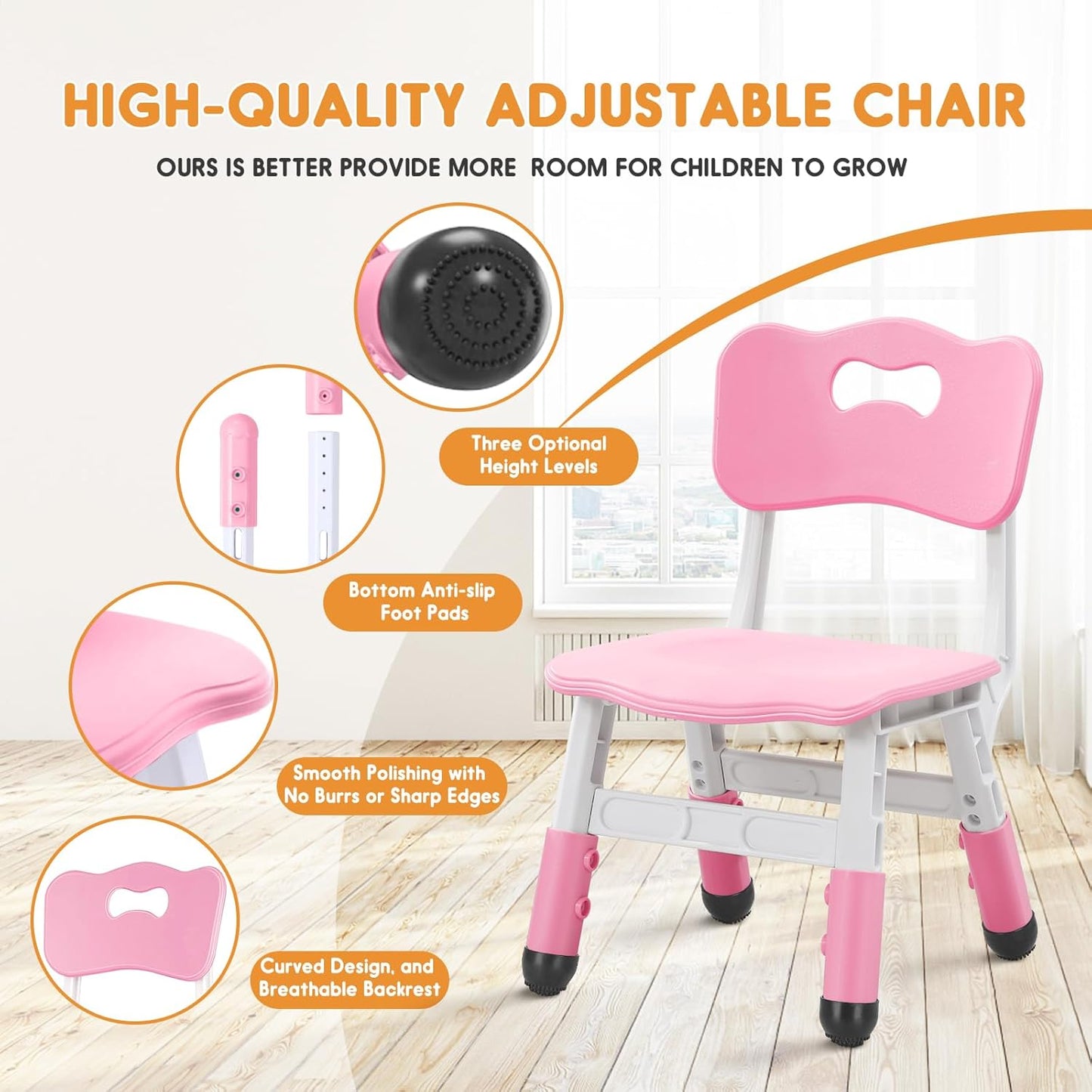 Kids Chair Adjustable Height Children Chairs Suitable for Children Age 2-8 with Foot Covers for Home Classroom Kindergarten and Children's venues Two-Pack