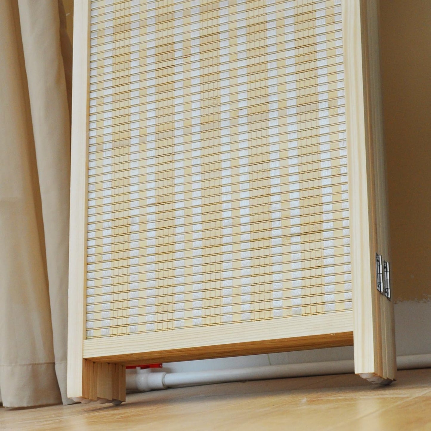 6 Panel Folding Room Divider Screen, Bamboo, for Separation, Beige, 67" H x 92.1" W