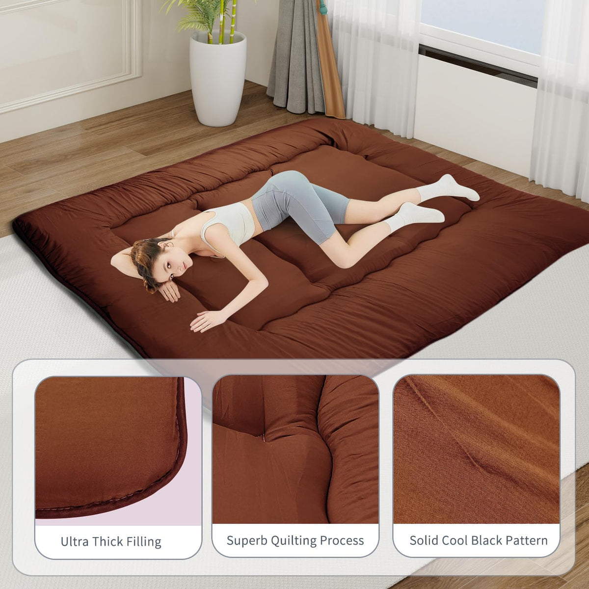 Japanese Floor Mattress,Roll Up Memory Foam Tatami Mat Easy to Store and Portable,Futon Mattress Suitable for Camping and Guest Room (Carbon, Twin (80" x 36"))