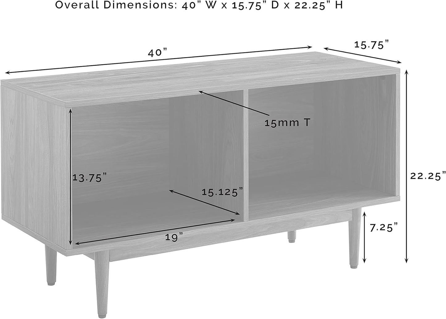 Crosley Furniture Liam Medium Vinyl Record Storage TV Stand and Entertainment Center, Media Console, Walnut
