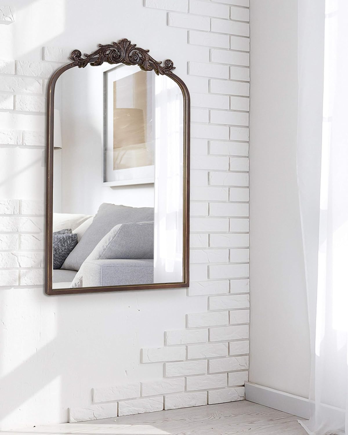Kate and Laurel Arendahl Traditional Arch Mirror, 19 x 30.75, Antique Bronze, Baroque Inspired Wall Decor
