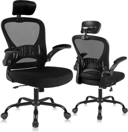 ralex-chair Ergonomic Office Chair with Adjustable Headrest & Lumbar Support, Desk Chair with Flip-Up Armrests, Comfortable for Home, Office, Conference Room
