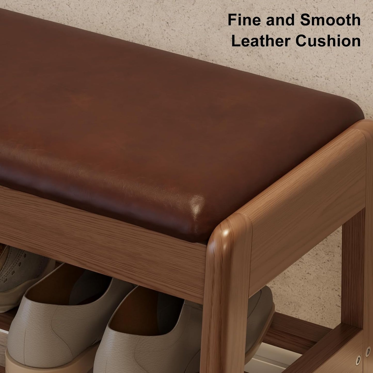 Shoe Rack Bench with Cushion, 2 Tiers Shoe Bench with Flip-Top Storage,Wood Shoe Rack for Entryway,Hallway（Walnut,39.3"）
