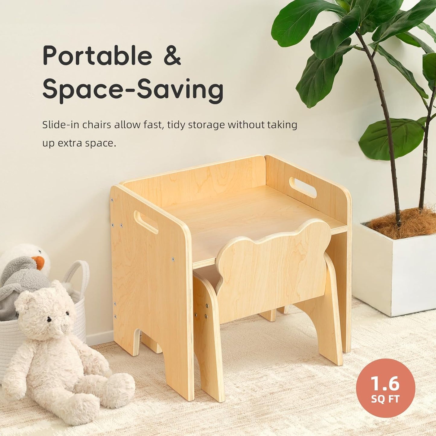 OOOK Montessori Weaning Table and Chair Set, Kids Activity Wooden Toddler Table and Chair, for Eating, Reading, Drawing, Play, Step Stool, Montessori Furniture for Toddlers 1-3